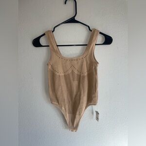 Beige Ribbed Bodysuit shaper M/L new